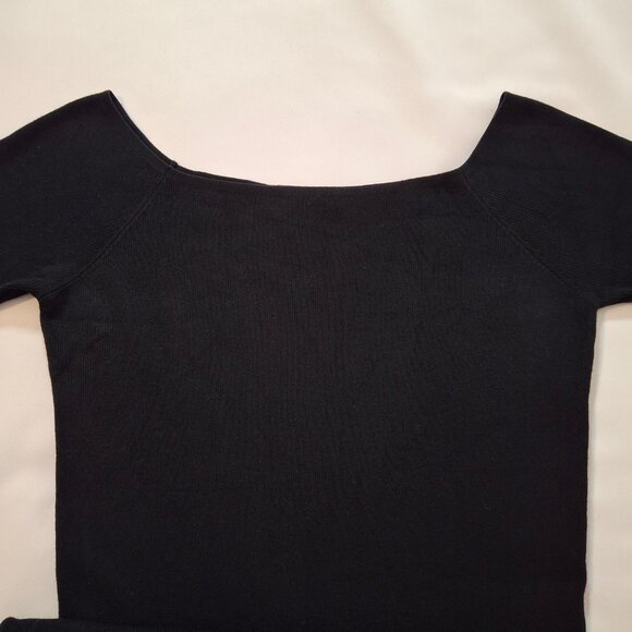 Sleek Zara Knit Size L Boatneck Bodycon 3/4 Sleeve Midi Dress Pull On - Picture 11 of 15